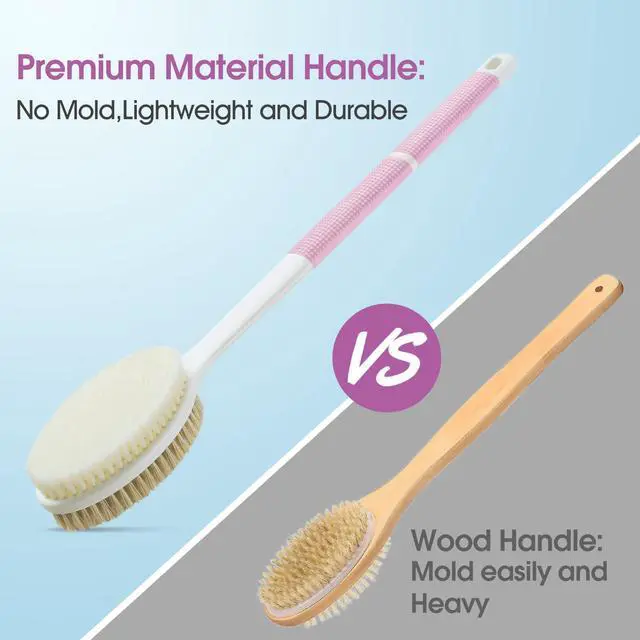Alt view image 4 of 7 - Body Scrubber Anti Slip for Shower,Shower Brush Long Handle with Stiff and Soft Bristles,Body Wash Exfoliating Back Scrubber for Bath or Dry Brushing Body Brush(Pink)
