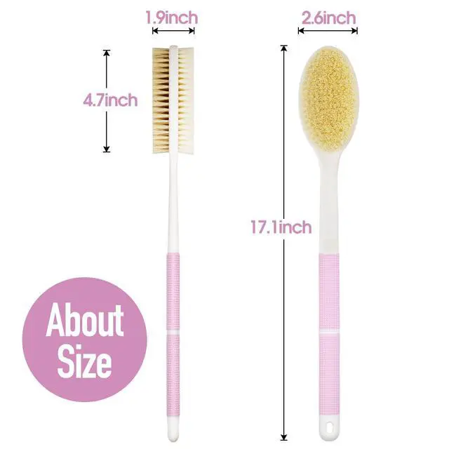 Alt view image 5 of 7 - Body Scrubber Anti Slip for Shower,Shower Brush Long Handle with Stiff and Soft Bristles,Body Wash Exfoliating Back Scrubber for Bath or Dry Brushing Body Brush(Pink)