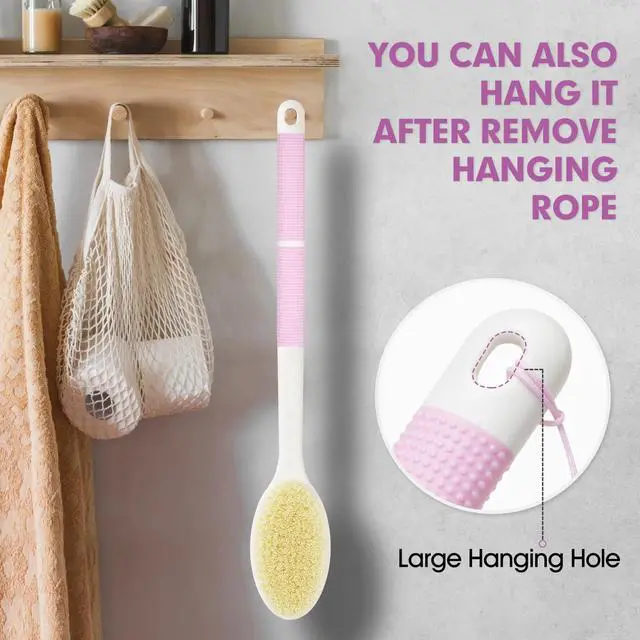 Alt view image 7 of 7 - Body Scrubber Anti Slip for Shower,Shower Brush Long Handle with Stiff and Soft Bristles,Body Wash Exfoliating Back Scrubber for Bath or Dry Brushing Body Brush(Pink)