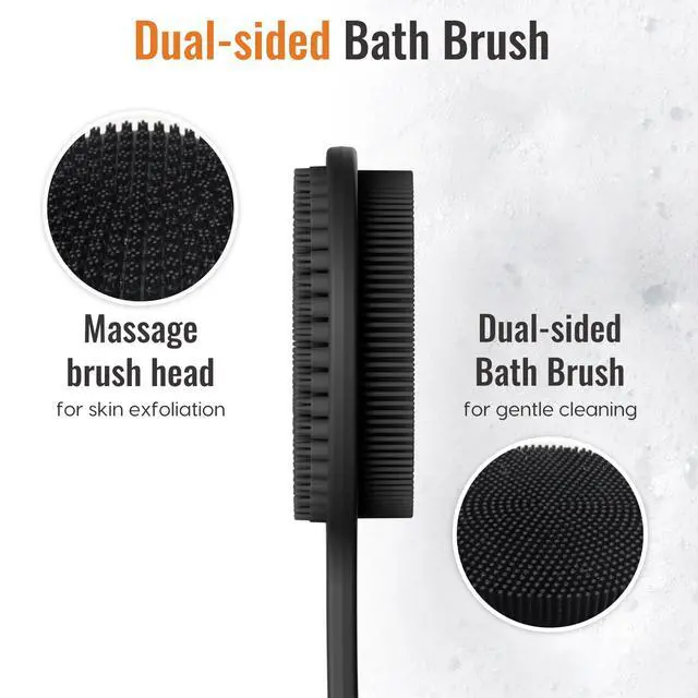 Alt view image 4 of 6 - Silicone Back Scrubber for Shower, 17in Lengthen Long Handle Body Brush, Double Sided Shower Brush for Shower Exfoliating and Massage Can Produce Rich Foam, Long Handle Back Scrubber for Men