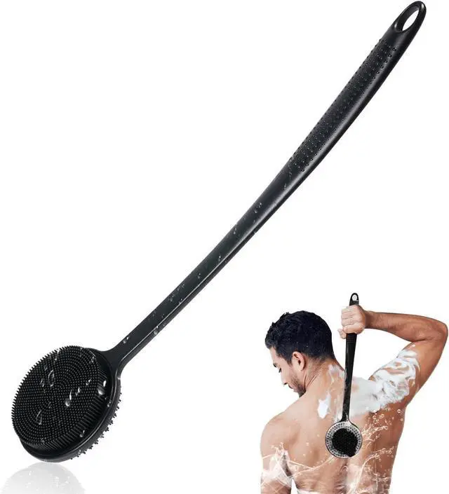 Main image of Silicone Back Scrubber for Shower, 17in Lengthen Long Handle Body Brush, Double Sided Shower Brush for Shower Exfoliating and Massage Can Produce Rich Foam, Long Handle Back Scrubber for Men