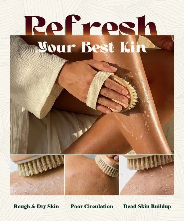 Alt view image 2 of 7 - Dry Brushing Body Brush, Natural Bristle Dry Skin Exfoliating Brush Body Scrub for Flawless Skin, Cellulite Reduction, Lymphatic Drainage and Blood Circulation Improvement