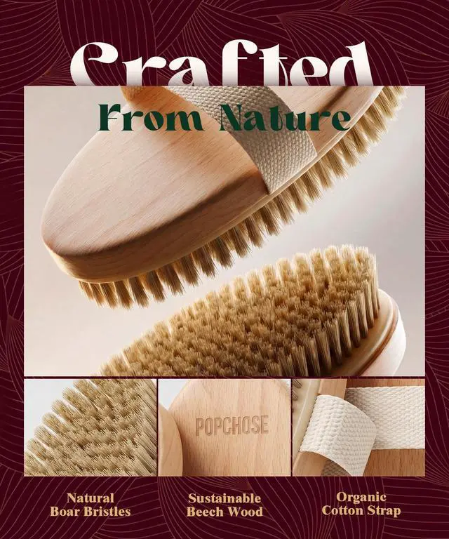 Alt view image 3 of 7 - Dry Brushing Body Brush, Natural Bristle Dry Skin Exfoliating Brush Body Scrub for Flawless Skin, Cellulite Reduction, Lymphatic Drainage and Blood Circulation Improvement