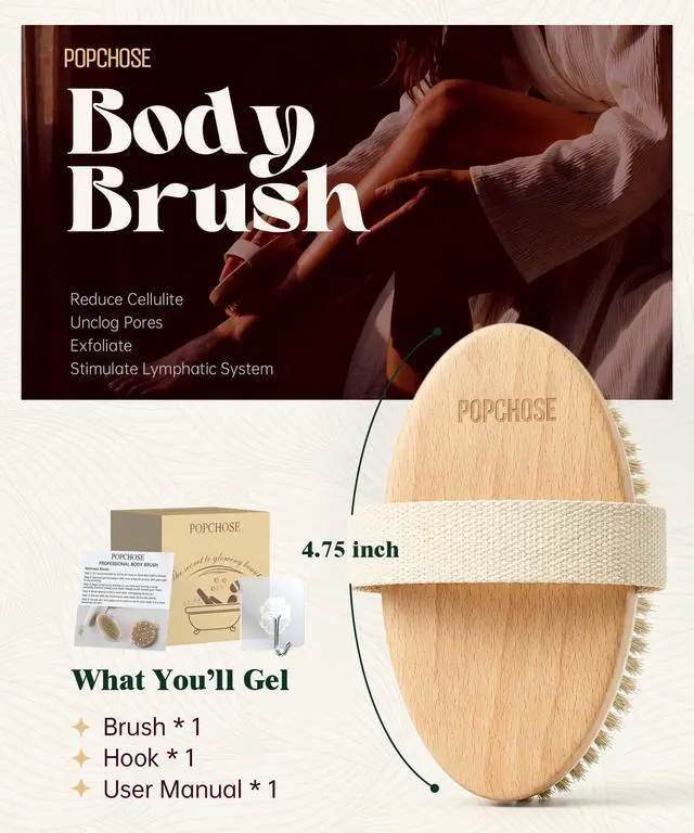 Alt view image 4 of 7 - Dry Brushing Body Brush, Natural Bristle Dry Skin Exfoliating Brush Body Scrub for Flawless Skin, Cellulite Reduction, Lymphatic Drainage and Blood Circulation Improvement