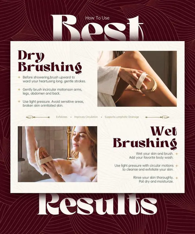 Alt view image 6 of 7 - Dry Brushing Body Brush, Natural Bristle Dry Skin Exfoliating Brush Body Scrub for Flawless Skin, Cellulite Reduction, Lymphatic Drainage and Blood Circulation Improvement
