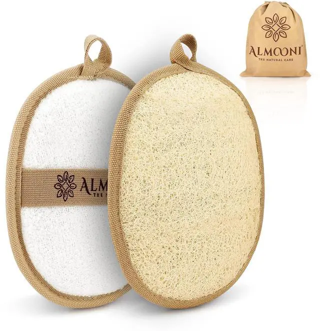Main image of Natural Loofah Exfoliating Body Scrubber, Made with Natural Egyptian Shower Loofah Sponge, Bath Shower Loofah Sponge for Women and Men, for Face and Body That Gets You Clean - 2 Count (1 Pack)
