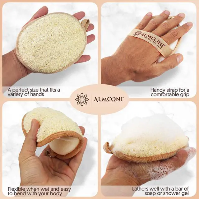 Alt view image 3 of 7 - Natural Loofah Exfoliating Body Scrubber, Made with Natural Egyptian Shower Loofah Sponge, Bath Shower Loofah Sponge for Women and Men, for Face and Body That Gets You Clean - 2 Count (1 Pack)