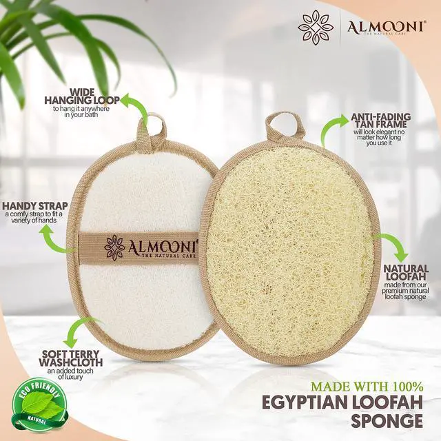 Alt view image 2 of 7 - Natural Loofah Exfoliating Body Scrubber, Made with Natural Egyptian Shower Loofah Sponge, Bath Shower Loofah Sponge for Women and Men, for Face and Body That Gets You Clean - 2 Count (1 Pack)