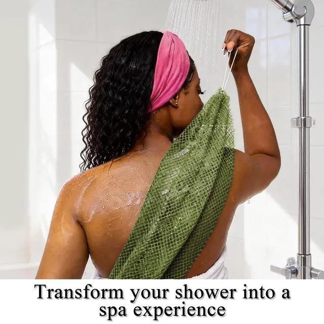 Alt view image 2 of 7 - Authentic African Net Sponge - 2 Pack Exfoliating Bath & Shower Loofah Sponge for Body & Face, Gentle Scrubber for All Skin Types, Travel, Durable Polyester (Olive Green & Light Green)