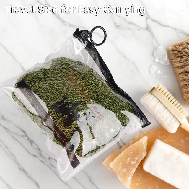Alt view image 5 of 7 - Authentic African Net Sponge - 2 Pack Exfoliating Bath & Shower Loofah Sponge for Body & Face, Gentle Scrubber for All Skin Types, Travel, Durable Polyester (Olive Green & Light Green)