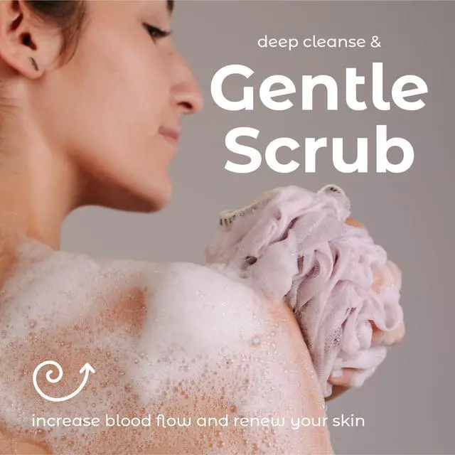 Alt view image 5 of 7 - Bath Shower Loofah Sponge Pouf Body Scrubber Exfoliator Body Wash Sponge (Set of 3, Airy Blossom)