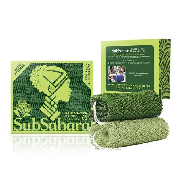 Alt view image 7 of 7 - Authentic African Net Sponge - 2 Pack Exfoliating Bath & Shower Loofah Sponge for Body & Face, Gentle Scrubber for All Skin Types, Travel, Durable Polyester (Olive Green & Light Green)