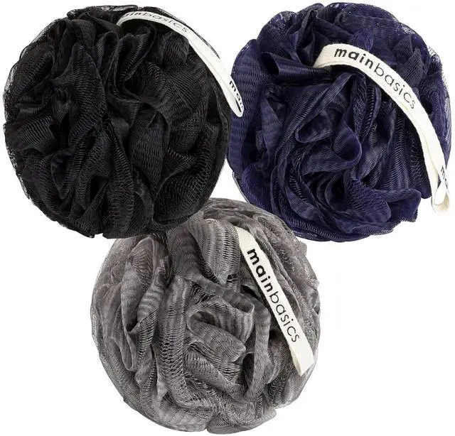 Main image of Bath Shower Loofah Sponge Pouf Body Scrubber Exfoliator Body Wash Sponge (Set of 3, Black Ice)