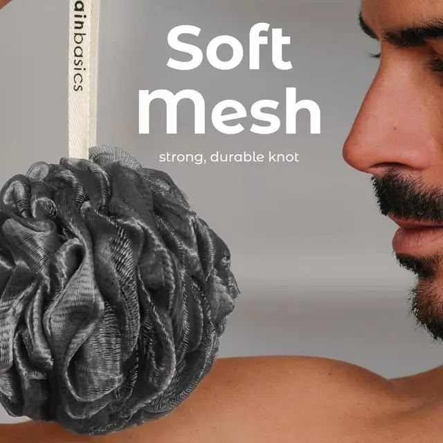 Alt view image 3 of 7 - Bath Shower Loofah Sponge Pouf Body Scrubber Exfoliator Body Wash Sponge (Set of 3, Black Ice)