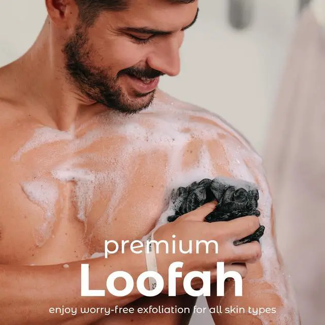 Alt view image 2 of 7 - Bath Shower Loofah Sponge Pouf Body Scrubber Exfoliator Body Wash Sponge (Set of 3, Black Ice)
