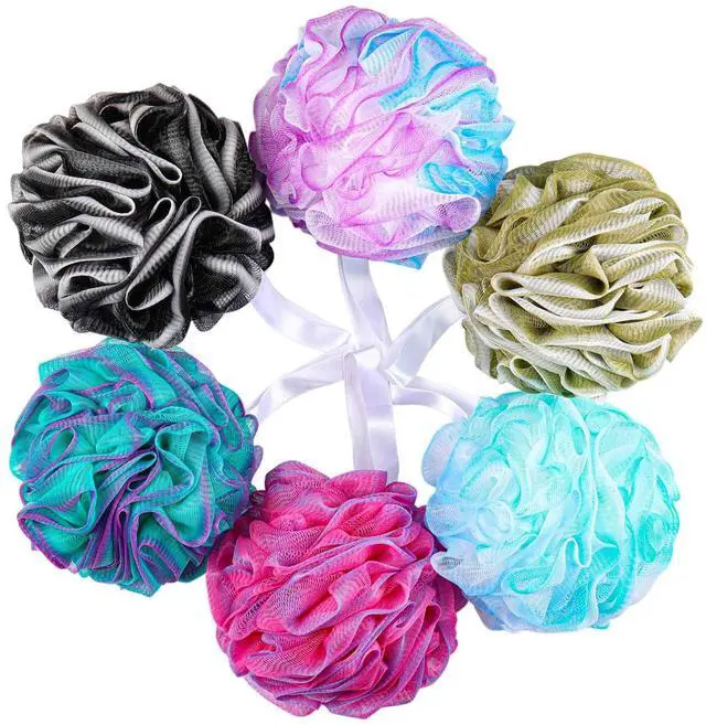 Main image of 75g/Pc Large Loofahs Shower Sponge, Exfoliating Body Scrubber Shower Scrunchies Mesh Pouf Bath Sponges - Pack of 6