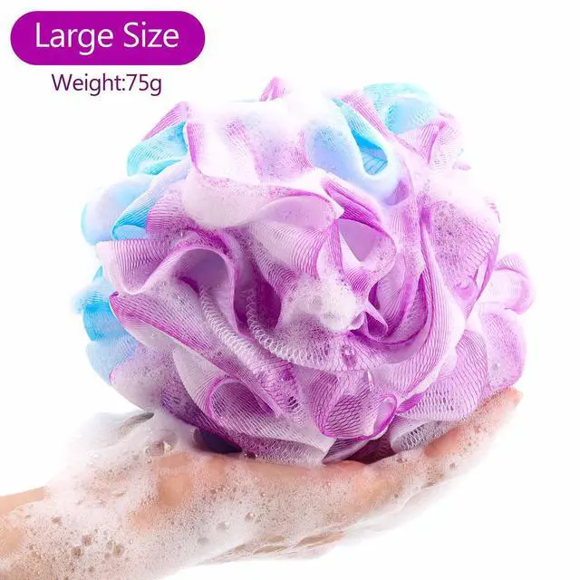 Alt view image 2 of 7 - 75g/Pc Large Loofahs Shower Sponge, Exfoliating Body Scrubber Shower Scrunchies Mesh Pouf Bath Sponges - Pack of 6