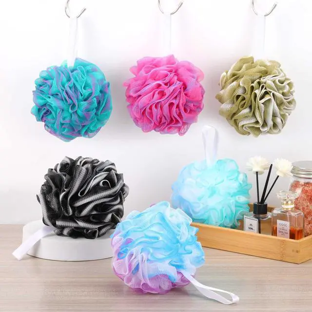 Alt view image 6 of 7 - 75g/Pc Large Loofahs Shower Sponge, Exfoliating Body Scrubber Shower Scrunchies Mesh Pouf Bath Sponges - Pack of 6