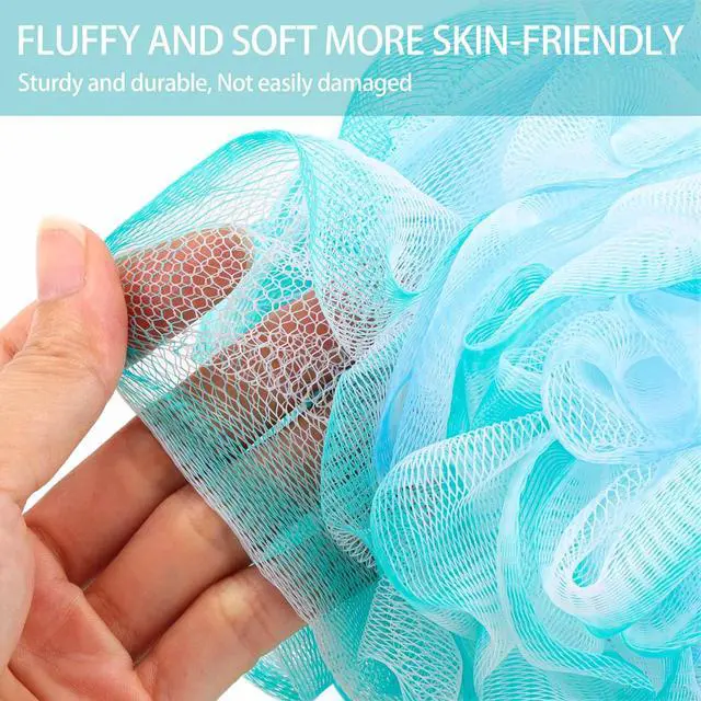 Alt view image 3 of 7 - 75g/Pc Large Loofahs Shower Sponge, Exfoliating Body Scrubber Shower Scrunchies Mesh Pouf Bath Sponges - Pack of 6