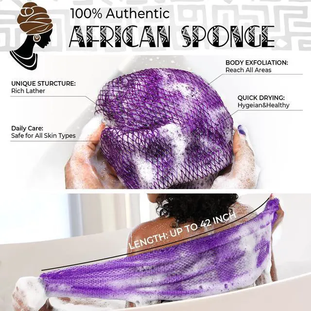 Alt view image 2 of 7 - African Net Sponge Authentic - 2 Pieces Exfoliating Body Scrubber Bath Sponge - Loofah Washcloth Back Scrub for Shower Body Exfoliator - Face & Skin Care Bathroom Essentials for Women