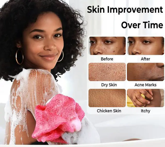 Alt view image 3 of 7 - African Net Sponge Authentic - 2 Pieces Exfoliating Body Scrubber Bath Sponge - Loofah Washcloth Back Scrub for Shower Body Exfoliator - Face & Skin Care Bathroom Essentials for Women