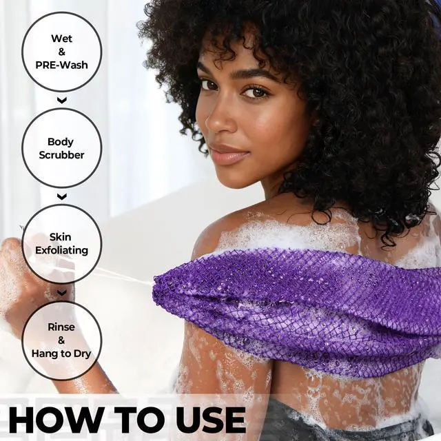 Alt view image 5 of 7 - African Net Sponge Authentic - 2 Pieces Exfoliating Body Scrubber Bath Sponge - Loofah Washcloth Back Scrub for Shower Body Exfoliator - Face & Skin Care Bathroom Essentials for Women