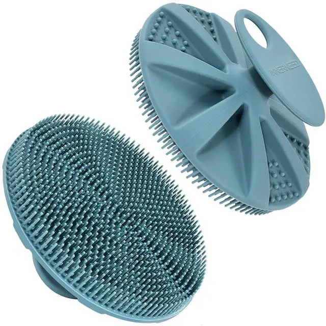 Main image of Food-Grade Soft Silicone Body Scrubber Shower Brush Handheld Cleansing Skin Brush, Gentle Exfoliating and Lather Well (Dark Green)