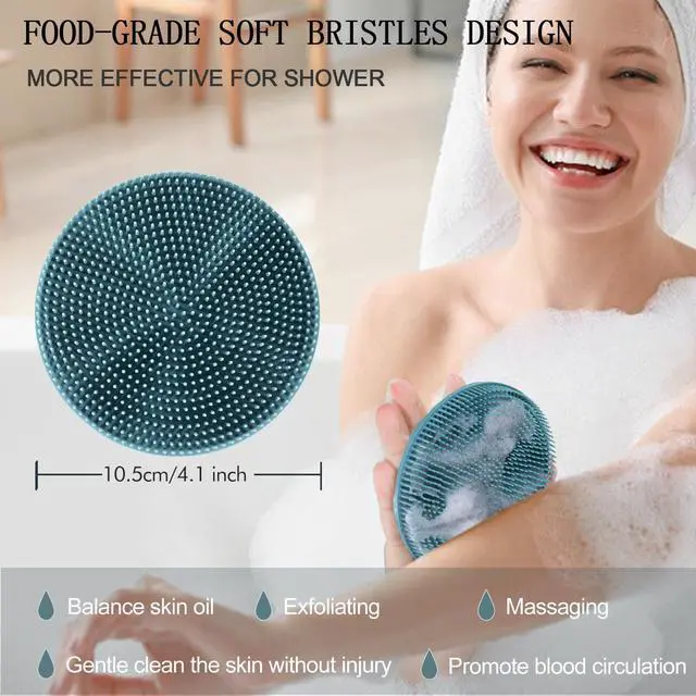 Alt view image 4 of 7 - Food-Grade Soft Silicone Body Scrubber Shower Brush Handheld Cleansing Skin Brush, Gentle Exfoliating and Lather Well (Dark Green)