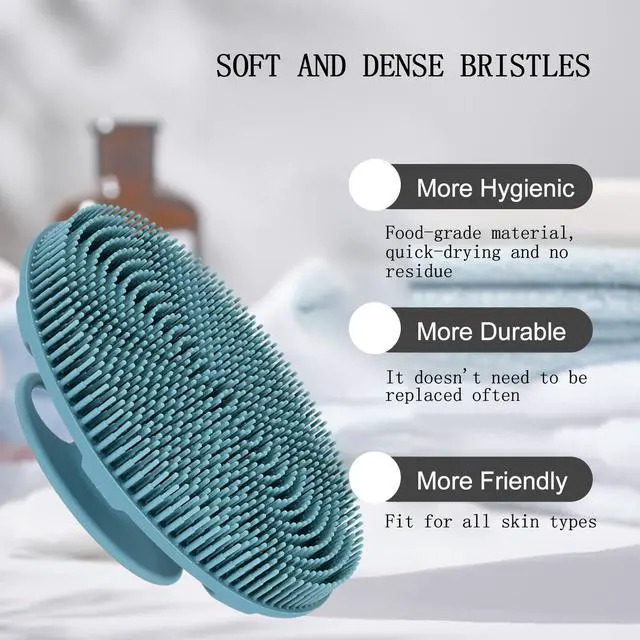 Alt view image 5 of 7 - Food-Grade Soft Silicone Body Scrubber Shower Brush Handheld Cleansing Skin Brush, Gentle Exfoliating and Lather Well (Dark Green)