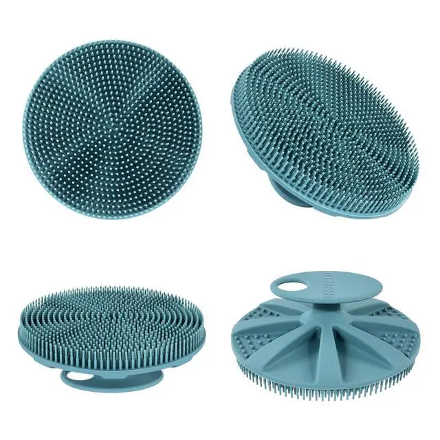 Alt view image 7 of 7 - Food-Grade Soft Silicone Body Scrubber Shower Brush Handheld Cleansing Skin Brush, Gentle Exfoliating and Lather Well (Dark Green)