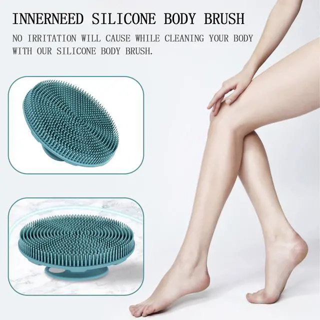 Alt view image 6 of 7 - Food-Grade Soft Silicone Body Scrubber Shower Brush Handheld Cleansing Skin Brush, Gentle Exfoliating and Lather Well (Dark Green)