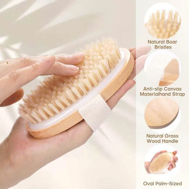 Alt view image 3 of 7 - 2 Pack Dry Brushing Body Brush, Natural Bristle Exfoliating Brush with Massage Nodes, for Lymphatic Drainage and Improving Skin Health and Reduces Acne
