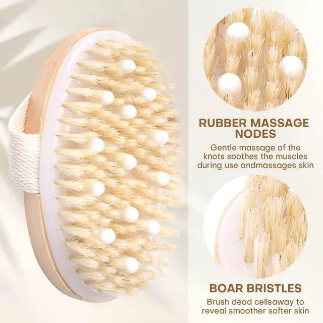 Alt view image 5 of 7 - 2 Pack Dry Brushing Body Brush, Natural Bristle Exfoliating Brush with Massage Nodes, for Lymphatic Drainage and Improving Skin Health and Reduces Acne