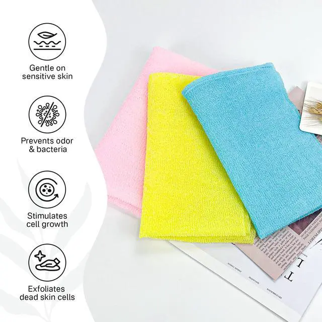 Alt view image 6 of 7 - Exfoliating Washcloth Towel, Exfoliating Body Scrubber, Back Scrubber for Shower Bath Washer, Japanese Exfoliating Wash Cloth, Korean Body Scrubber Exfoliator, Body Scrub Loofah Luffa Colors