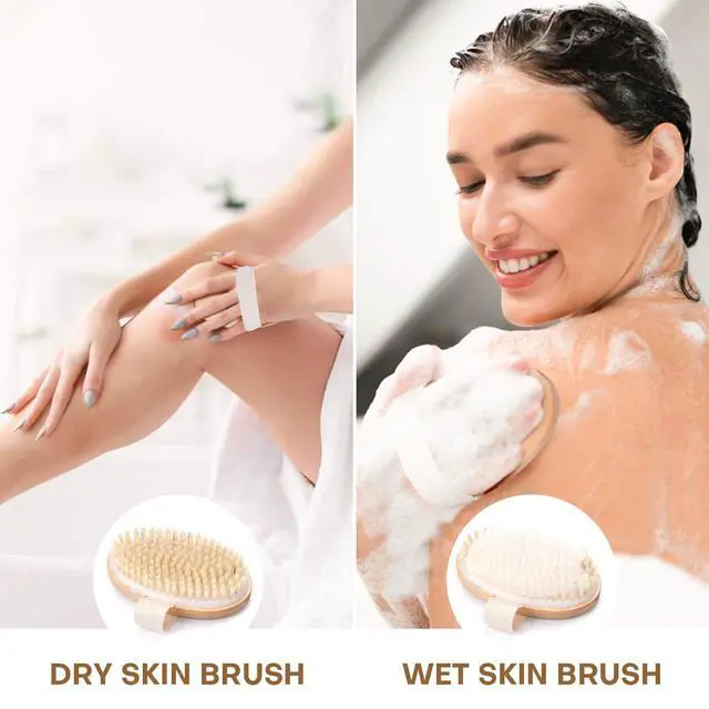Alt view image 6 of 7 - 2 Pack Dry Brushing Body Brush, Natural Bristle Exfoliating Brush with Massage Nodes, for Lymphatic Drainage and Improving Skin Health and Reduces Acne