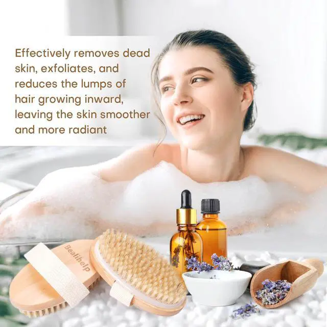 Alt view image 7 of 7 - 2 Pack Dry Brushing Body Brush, Natural Bristle Exfoliating Brush with Massage Nodes, for Lymphatic Drainage and Improving Skin Health and Reduces Acne