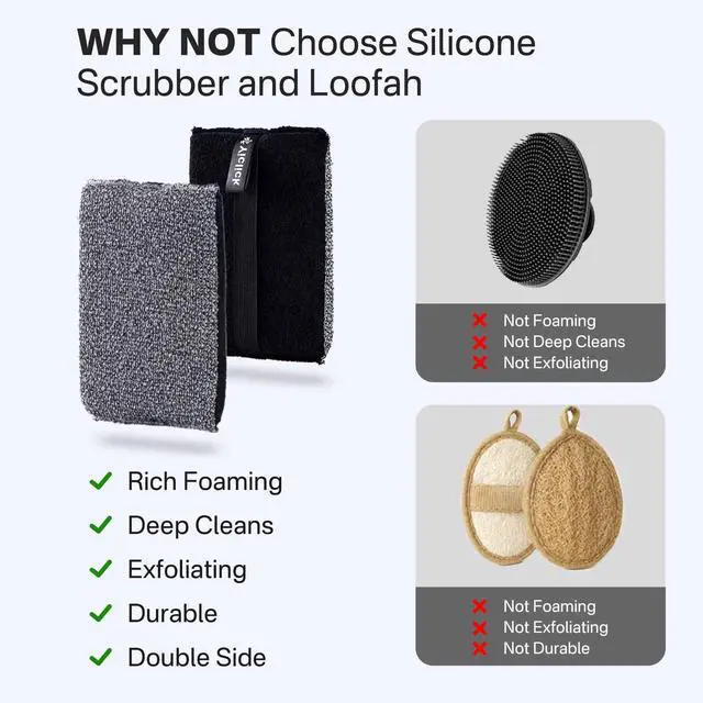 Alt view image 5 of 7 - Exfoliating Body Scrubber (2 Pack), Body Scrubber Exfoliator, Exfoliating Sponge for Shower Bath, Shower Loofah Luffa Lufa with Handle for Men Women, Dead Skin Exfoliator for Body Scrub