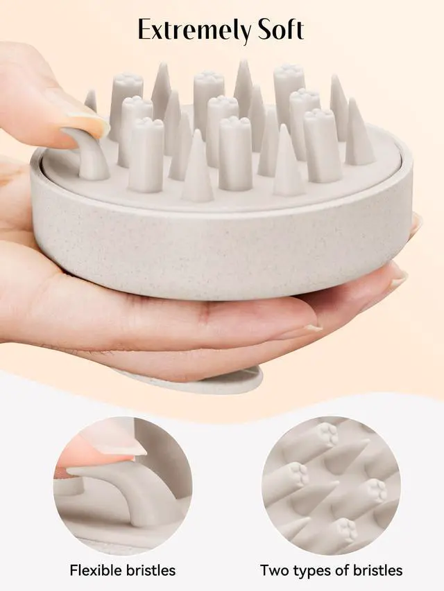 Alt view image 2 of 7 - Hair Scalp Massager for Hair Growth, Shampoo Brush, Scalp Scrubber Exfoliator with Soft Silicone Bristles for Dandruff Removal to Relieve Stress, Wet Dry Use Updated Material, Beige