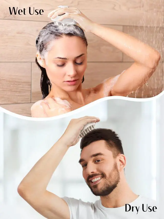 Alt view image 4 of 7 - Hair Scalp Massager for Hair Growth, Shampoo Brush, Scalp Scrubber Exfoliator with Soft Silicone Bristles for Dandruff Removal to Relieve Stress, Wet Dry Use Updated Material, Beige