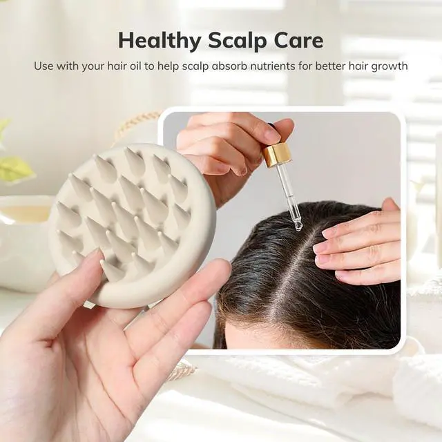 Alt view image 4 of 7 - Silicone Scalp Massager Shampoo Brush, Hair Scrubber with Soft Silicone Bristles, Scalp Scrubber/Exfoliator for Dandruff Removal, Wet Dry Scalp Brush for Hair Growth & Scalp Care, Oatmeal