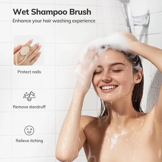 Alt view image 5 of 7 - Silicone Scalp Massager Shampoo Brush, Hair Scrubber with Soft Silicone Bristles, Scalp Scrubber/Exfoliator for Dandruff Removal, Wet Dry Scalp Brush for Hair Growth & Scalp Care, Oatmeal