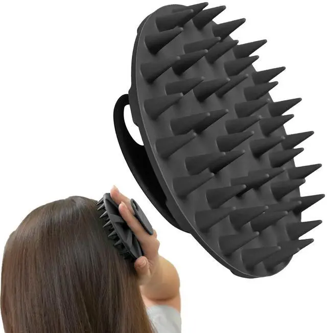 Main image of One-piece Silicone Scalp Massager Shampoo Brush Hair Wash Scrubber, Black