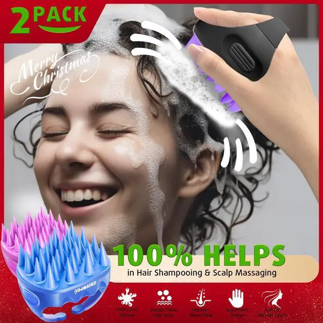 Alt view image 3 of 7 - 2-Pack Scalp Massager Shampoo Brush, Ultra Soft Silicone Scalp Scrubber Exfoliator Brush for Hair Growth & Dandruff Removal - 100% Fit All Hair Types