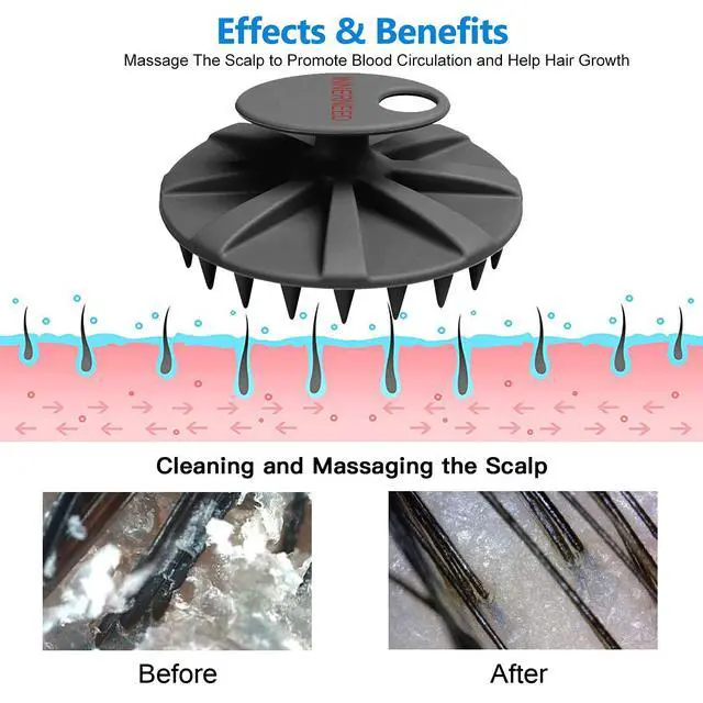 Alt view image 4 of 7 - One-piece Silicone Scalp Massager Shampoo Brush Hair Wash Scrubber, Black