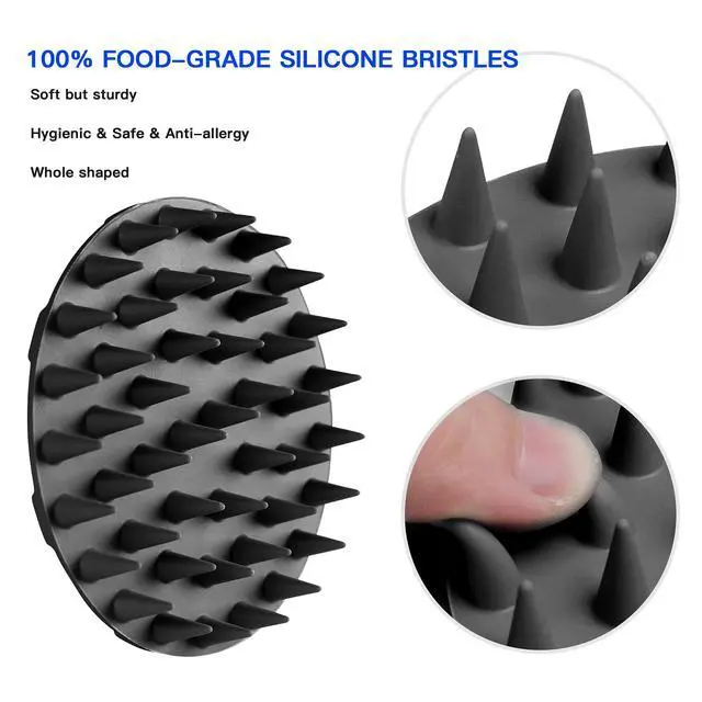 Alt view image 3 of 7 - One-piece Silicone Scalp Massager Shampoo Brush Hair Wash Scrubber, Black
