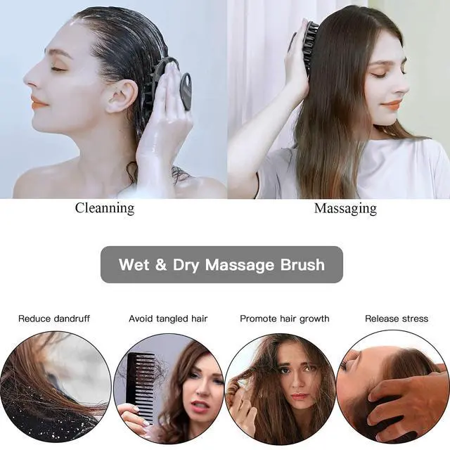 Alt view image 5 of 7 - One-piece Silicone Scalp Massager Shampoo Brush Hair Wash Scrubber, Black