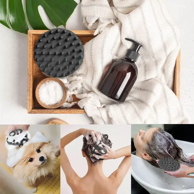 Alt view image 6 of 7 - One-piece Silicone Scalp Massager Shampoo Brush Hair Wash Scrubber, Black