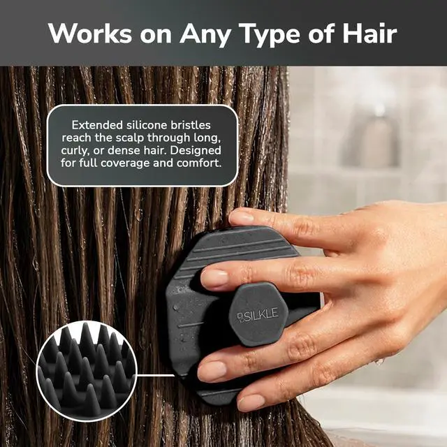 Alt view image 3 of 7 - Scalp Massager Shampoo Brush Silicone Scalp Scrubber for Hair Growth & Dandruff Removal, One-Piece, Non-Slip Handle, Soft Bristles, Wet/Dry Shower Scalp Exfoliator for All Hair Types Black