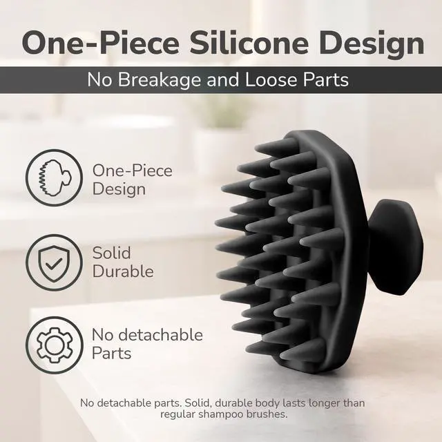 Alt view image 4 of 7 - Scalp Massager Shampoo Brush Silicone Scalp Scrubber for Hair Growth & Dandruff Removal, One-Piece, Non-Slip Handle, Soft Bristles, Wet/Dry Shower Scalp Exfoliator for All Hair Types Black