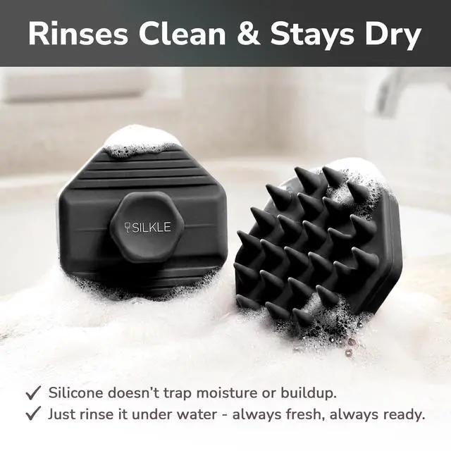 Alt view image 6 of 7 - Scalp Massager Shampoo Brush Silicone Scalp Scrubber for Hair Growth & Dandruff Removal, One-Piece, Non-Slip Handle, Soft Bristles, Wet/Dry Shower Scalp Exfoliator for All Hair Types Black